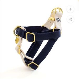 Eat play wag dog harness. Medium new with tags. Navy with gold hardware.
